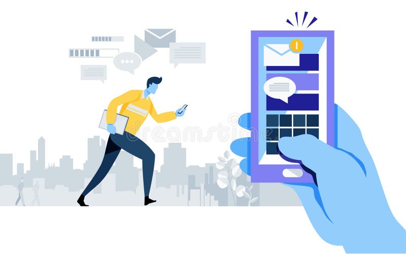 Fången ny mejl meddelandevarning Smartphone applikation Online-anslutning Överför meddelandet samla ihop kommunikationsbegreppsko stock illustrationer