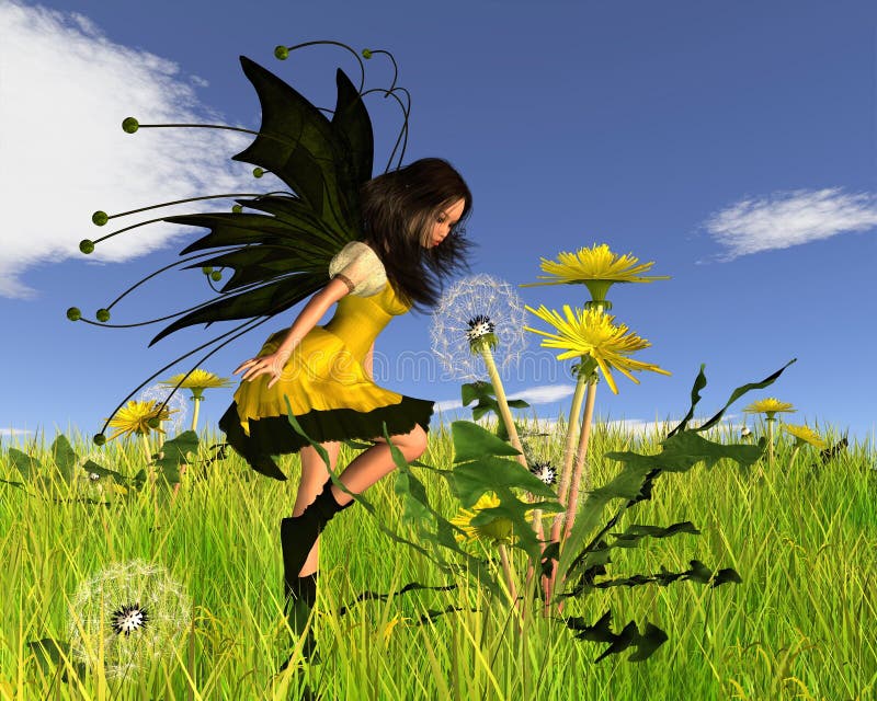 Fée de pissenlit avec le fond de printemps illustration libre de droits Fée de pissenlit avec le fond de printemps illustration libre de droits
