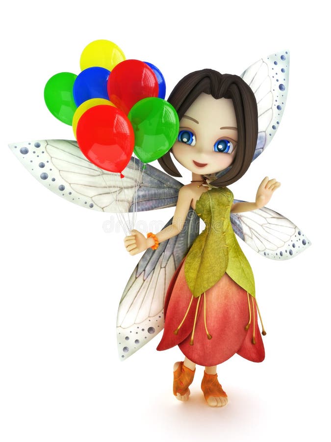 Fée mignonne de Toon avec des ailes souriant tenant le ballon sur un fond blanc illustration de vecteur Fée mignonne de Toon avec des ailes souriant tenant le ballon sur un fond blanc illustration de vecteur