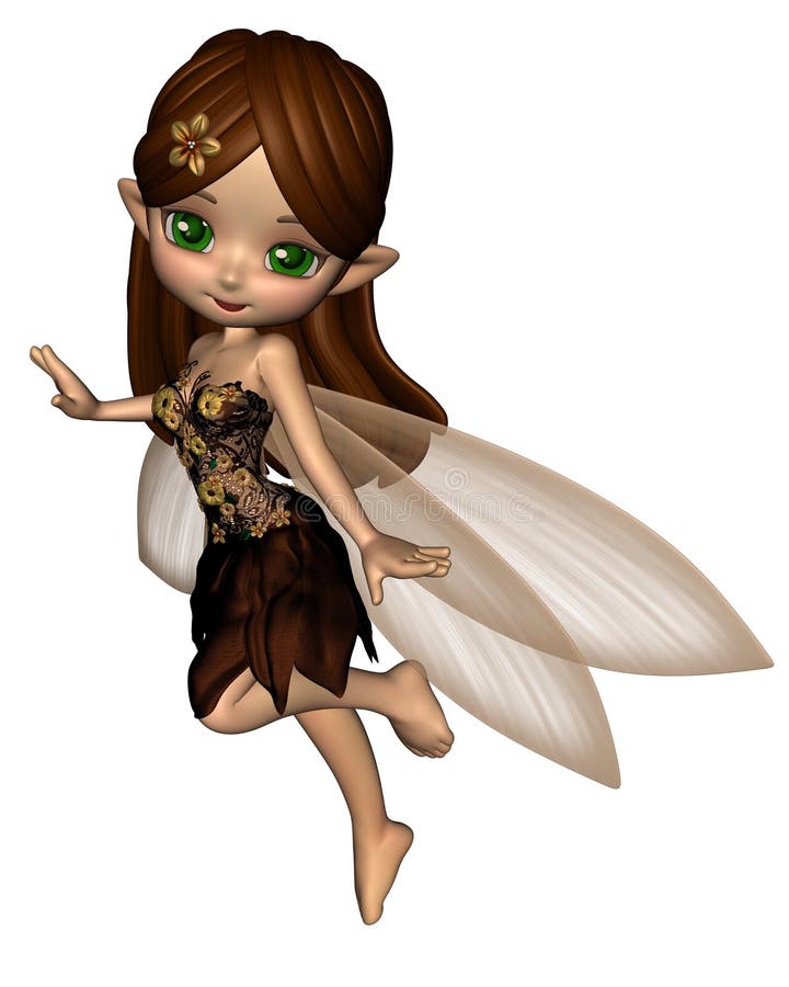 Fée mignonne de Toon dans la robe de fleur de Brown et d'or illustration stock Fée mignonne de Toon dans la robe de fleur de Brown et d'or illustration stock