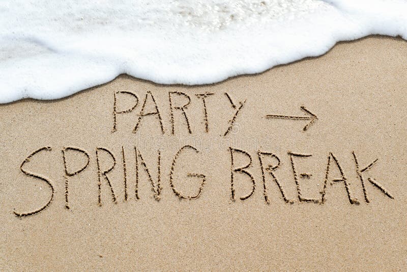 Férias da primavera do partido do texto na praia foto de stock Férias da primavera do partido do texto na praia foto de stock