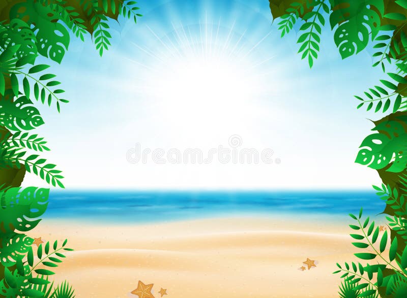 Abstract summer vacation with nature decoration on sunny beach background. You can use for summer vacation cover presentation, ad, poster, artwork, print, cover design. illustration vector eps10. Abstract summer vacation with nature decoration on sunny beach background. You can use for summer vacation cover presentation, ad, poster, artwork, print, cover design. illustration vector eps10