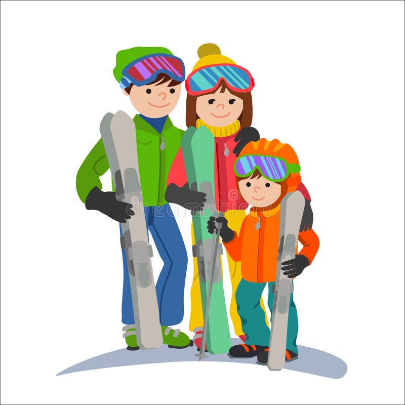 Férias dos esquiadores da família nas montanhas Os pais dos pares da ilustração e o esporte de inverno da criança isolaram o fund ilustração do vetor Férias dos esquiadores da família nas montanhas Os pais dos pares da ilustração e o esporte de inverno da criança isolaram o fund ilustração do vetor