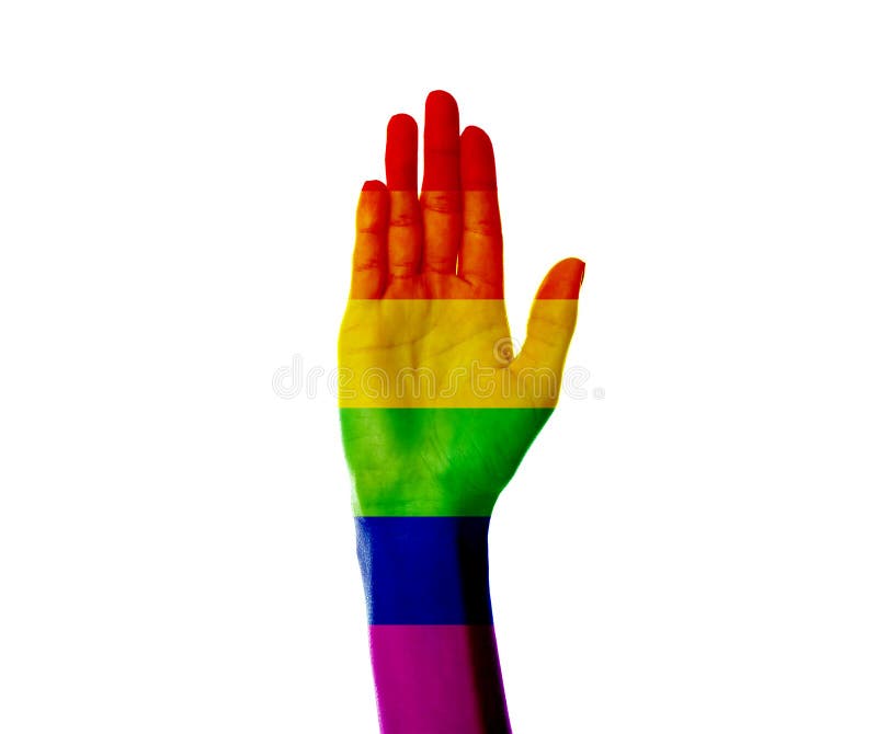 Fêmea pintado à mão como a bandeira do arco-íris no fundo branco Conceito de LGBT imagens de stock royalty free Fêmea pintado à mão como a bandeira do arco-íris no fundo branco Conceito de LGBT imagens de stock royalty free