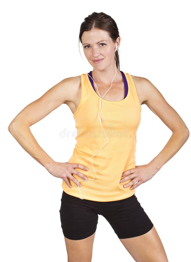 Fêmeas aptos de sorriso aprontam-se para um exercício imagens de stock