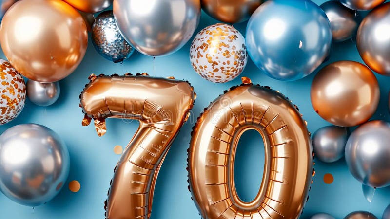 Fête avec l'or rose et les ballons bleus pour 70e anniversaire illustration de vecteur