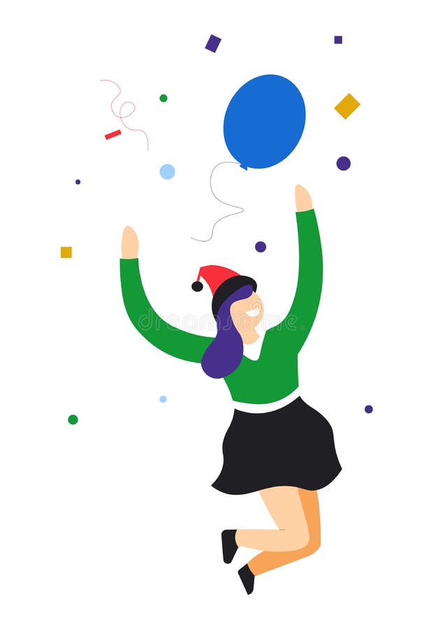 Fête d'anniversaire ou de Noël, saut de fille en ballon illustration libre de droits Fête d'anniversaire ou de Noël, saut de fille en ballon illustration libre de droits