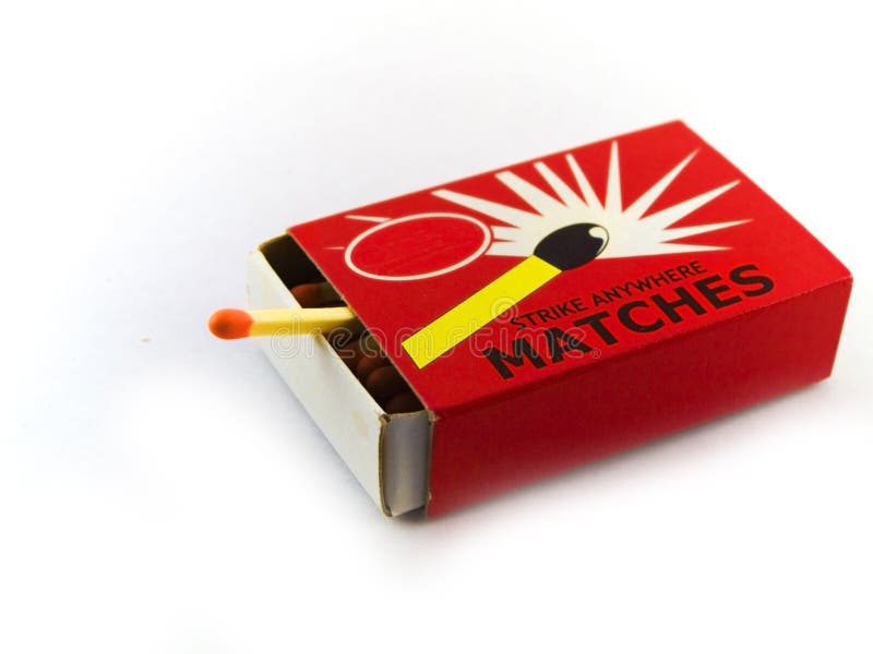 Matches and Matchbox on White Background One Match Sticking Out. Matches and Matchbox on White Background One Match Sticking Out