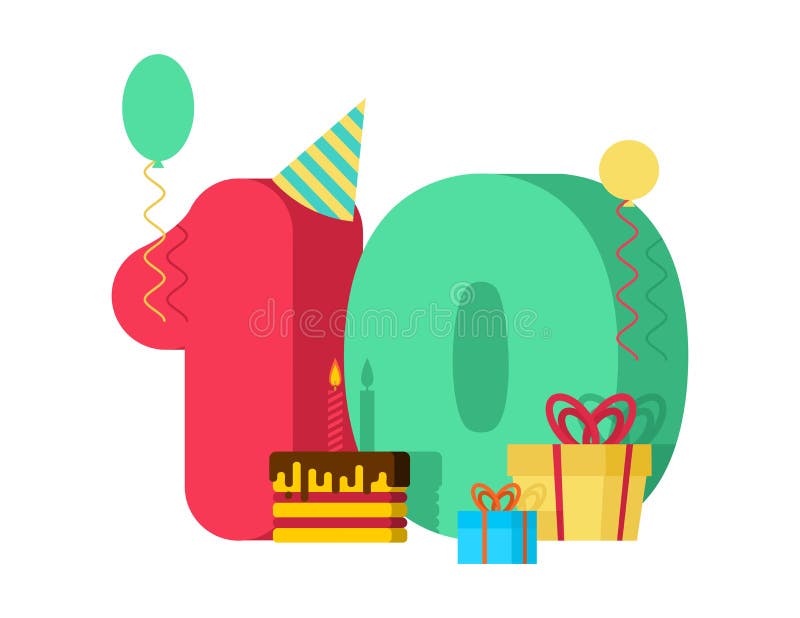 födelsedag för 10 år hälsningkort 10th årsdagberöm Tem vektor illustrationer födelsedag för 10 år hälsningkort 10th årsdagberöm Tem vektor illustrationer
