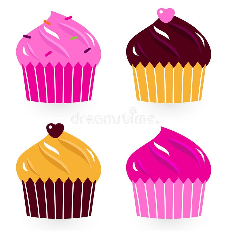 Cute cupakes. Vector illustration. Colors set cakes. Birthday illustration. Cute cupakes. Vector illustration. Colors set cakes. Birthday illustration.