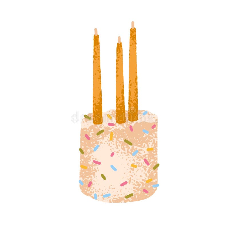 Födelsedagstårta med ljus. Festive dessert dekorerad med vaniljgrädde och färgade sprinkler. läskkonfektyr stock illustrationer