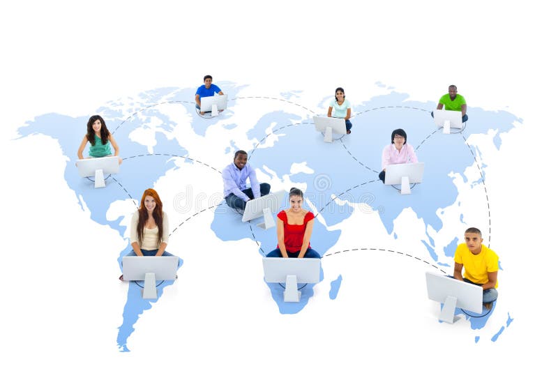 För anslutningsgemenskap för globala kommunikationer begrepp för teamwork arkivfoto
