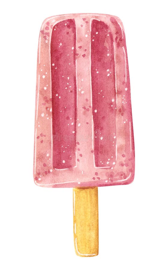 För anstrykningis för söt frukt rosa pop, vattenfärgillustration stock illustrationer För anstrykningis för söt frukt rosa pop, vattenfärgillustration stock illustrationer