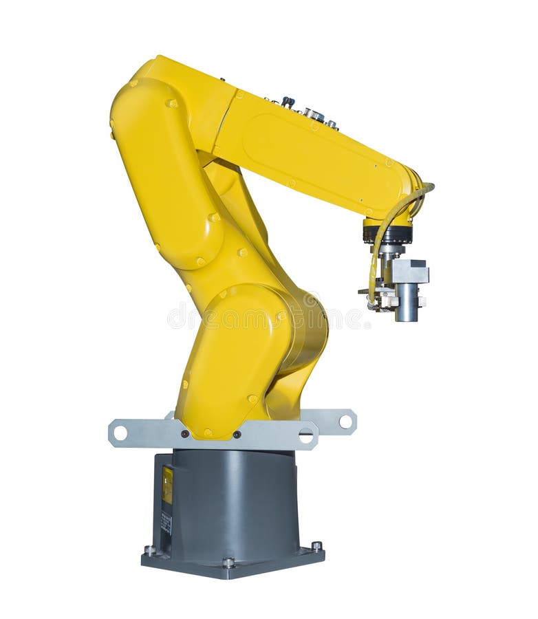 För arminnehav för bransch som robotic automatisk del isoleras på vit royaltyfria bilder