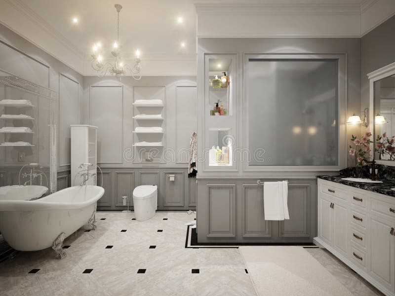 För badruminre för klassiker grå design