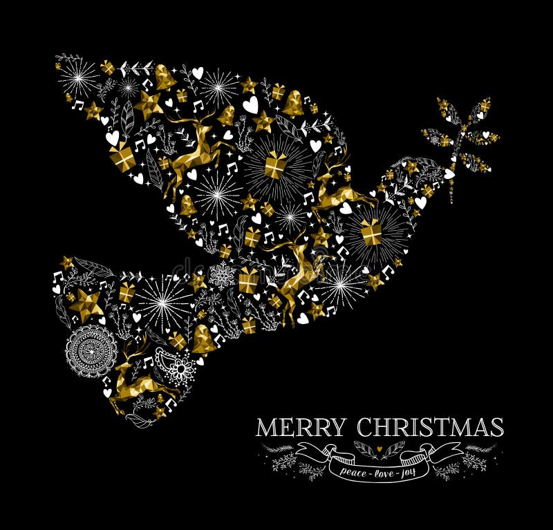 För duvafågel för glad jul ren för guld för kontur stock illustrationer För duvafågel för glad jul ren för guld för kontur stock illustrationer