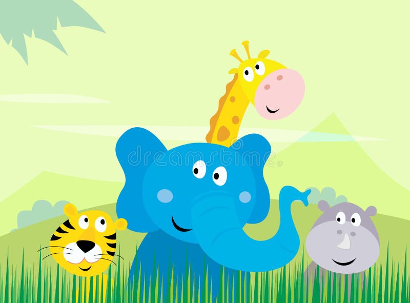 för elefantgira för djur gullig tiger för safari för djungel stock illustrationer för elefantgira för djur gullig tiger för safari för djungel stock illustrationer