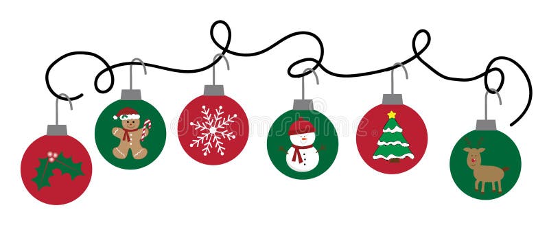 För ferieprydnader för glad jul hänga vektor illustrationer