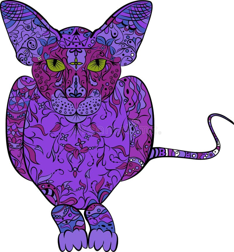 för färgläggningdiagram för bok färgrik illustration tecknad hand _ Katt i zentanglestil stock illustrationer för färgläggningdiagram för bok färgrik illustration tecknad hand _ Katt i zentanglestil stock illustrationer