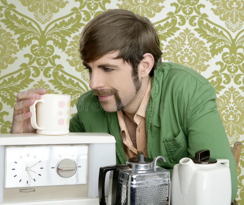 För geekman för kaffe dricka tappning för teapot för tea retro royaltyfri bild
