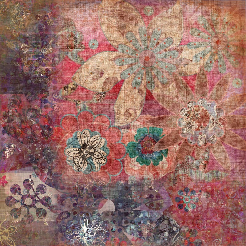För grungescrapbook för bakgrund bohemisk blom- tappning för tapestry vektor illustrationer