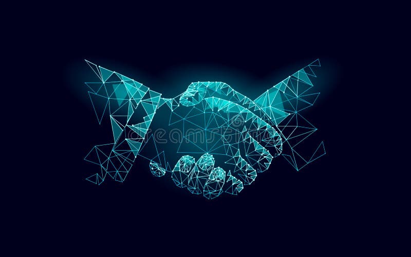 För handskakningaffär för två händer överenskommelse Yrkesmässigt arbetspartnerskap för låg poly polygonal triangel Kontorssuccse stock illustrationer