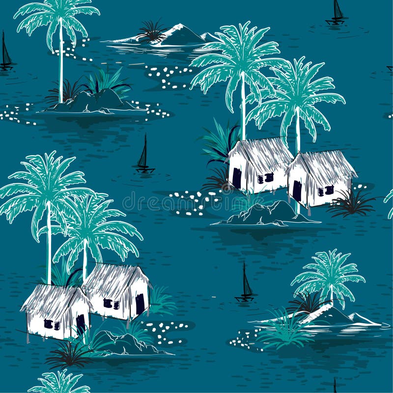För havö för sommar stilfull sömlös mörk modell på blå backgr stock illustrationer För havö för sommar stilfull sömlös mörk modell på blå backgr stock illustrationer