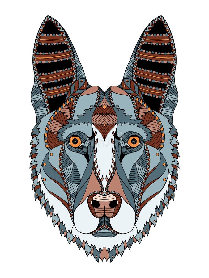 För hundhuvudet för den tyska herden zentangle stiliserade, vektorn, illustratio vektor illustrationer För hundhuvudet för den tyska herden zentangle stiliserade, vektorn, illustratio vektor illustrationer