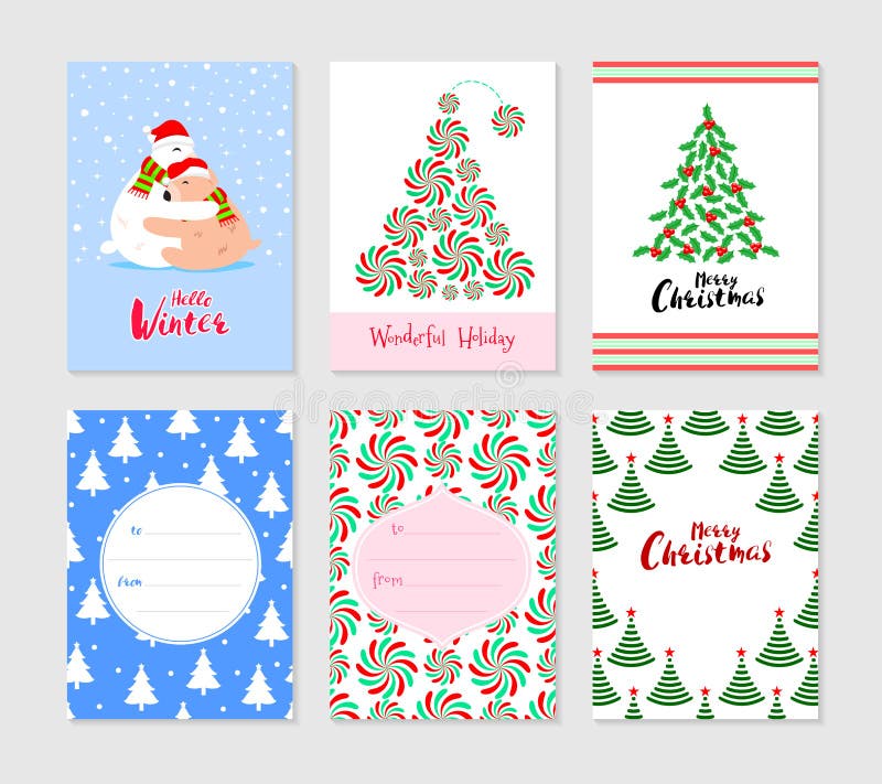 För hälsningkort för glad jul uppsättning vektor illustrationer För hälsningkort för glad jul uppsättning vektor illustrationer