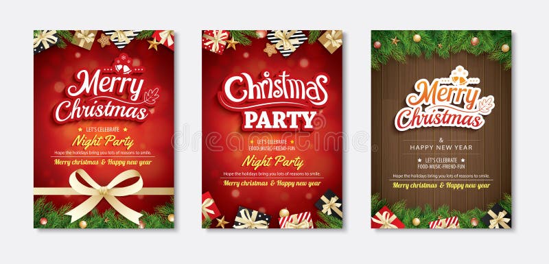 För för hälsningkort och parti för glad jul inbjudningar på röd backg royaltyfri illustrationer