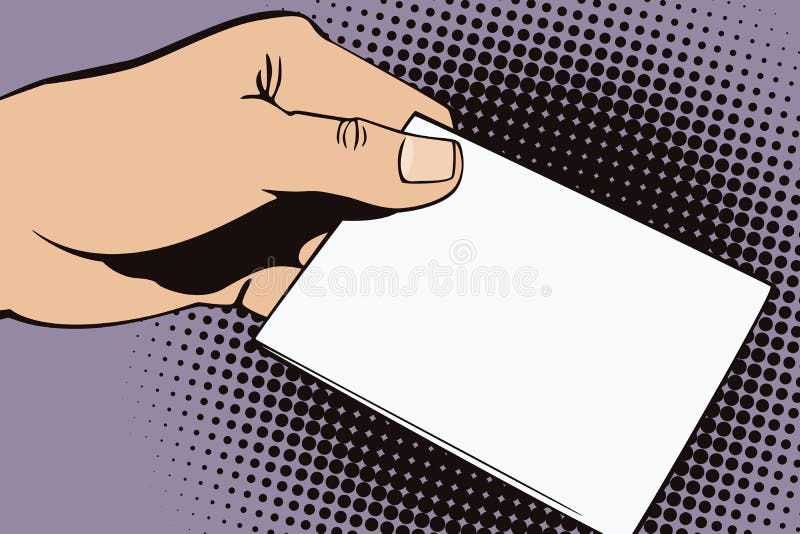 Stock illustration. Hands of people in the style of pop art and old comics. Blank sheet of paper for your message in the man's hand. Stock illustration. Hands of people in the style of pop art and old comics. Blank sheet of paper for your message in the man's hand.