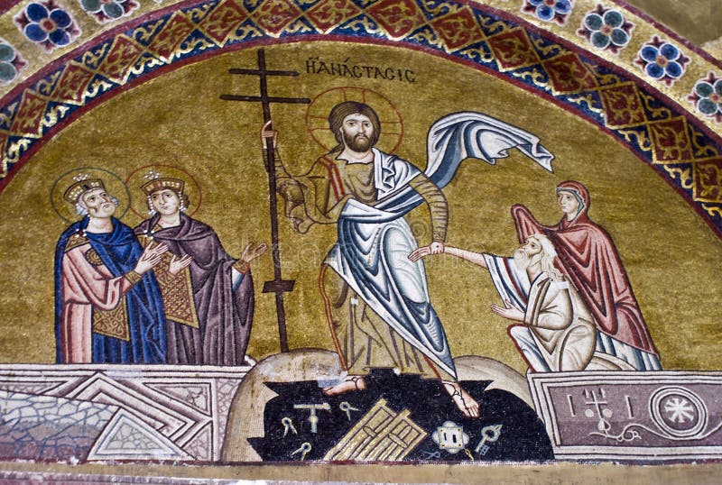 Resurrection of Jesus, 11th century mosaic, Monastery Hosiou Louka, Greece. Resurrection of Jesus, 11th century mosaic, Monastery Hosiou Louka, Greece