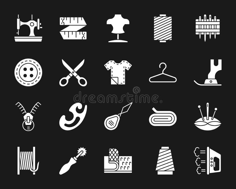 För kontursymboler för sömnad vit uppsättning för vektor vektor illustrationer För kontursymboler för sömnad vit uppsättning för vektor vektor illustrationer