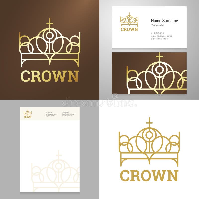För kronasymbol för design guld- beståndsdel för logo med affärskortet vektor illustrationer