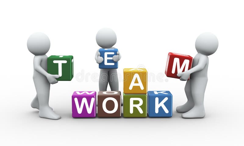 3d rendering of people placing team work text cubes. 3d white people man character. 3d rendering of people placing team work text cubes. 3d white people man character