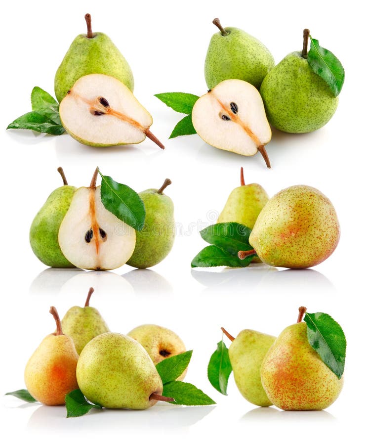 För leafpear för nya frukter grön set fotografering för bildbyråer