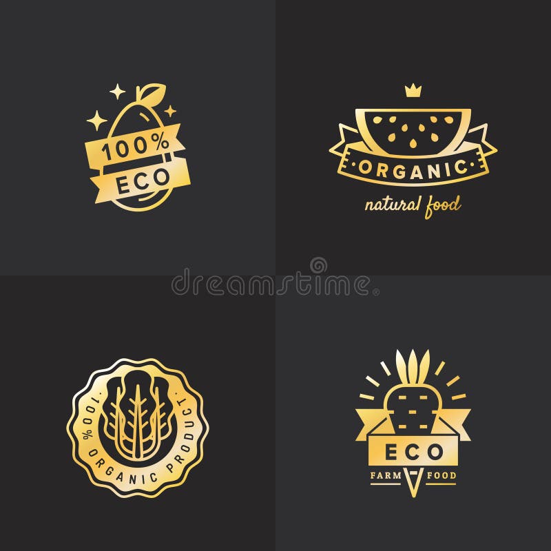 För logotappning för organisk mat guld- uppsättning för vektor Del fyra vektor illustrationer För logotappning för organisk mat guld- uppsättning för vektor Del fyra vektor illustrationer