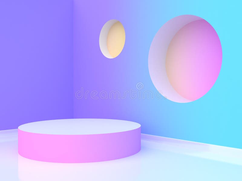för mellanrumscirkel för tolkning 3d för violett-lilor för abstrakt begrepp för podium vägg-rum blått gult rosa lutning stock illustrationer för mellanrumscirkel för tolkning 3d för violett-lilor för abstrakt begrepp för podium vägg-rum blått gult rosa lutning stock illustrationer