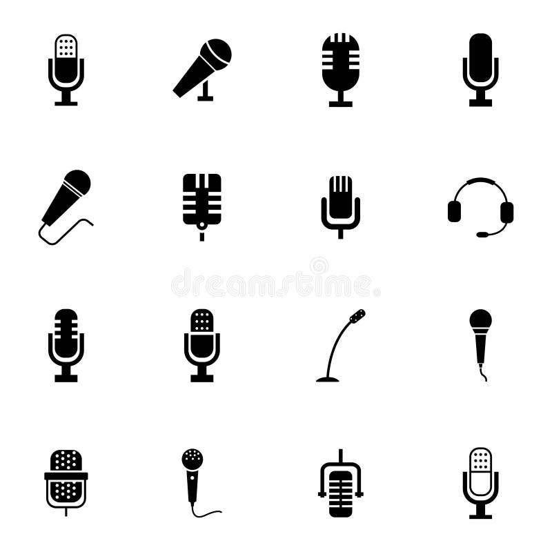 För mikrofonsymboler för vektor svart uppsättning stock illustrationer För mikrofonsymboler för vektor svart uppsättning stock illustrationer