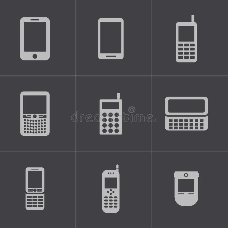 För mobiltelefonsymboler för vektor svart uppsättning