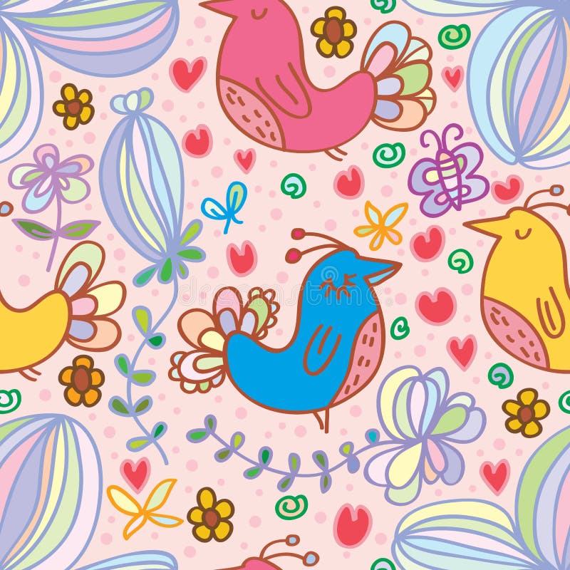 För naturlig sömlös modell blommaväxt för fågel stock illustrationer