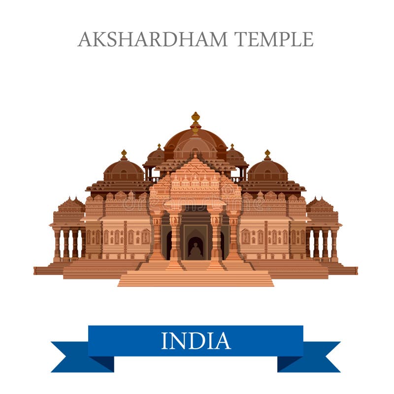 För New Dehli Indien Akshardham för hinduisk tempel dragning för lägenhet vektor