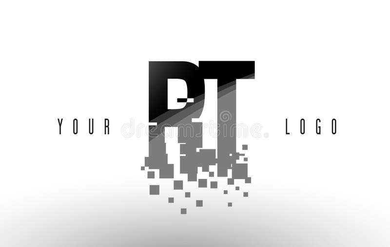 För PIXELbokstav för RT R T logo med Digital splittrade svarta fyrkanter