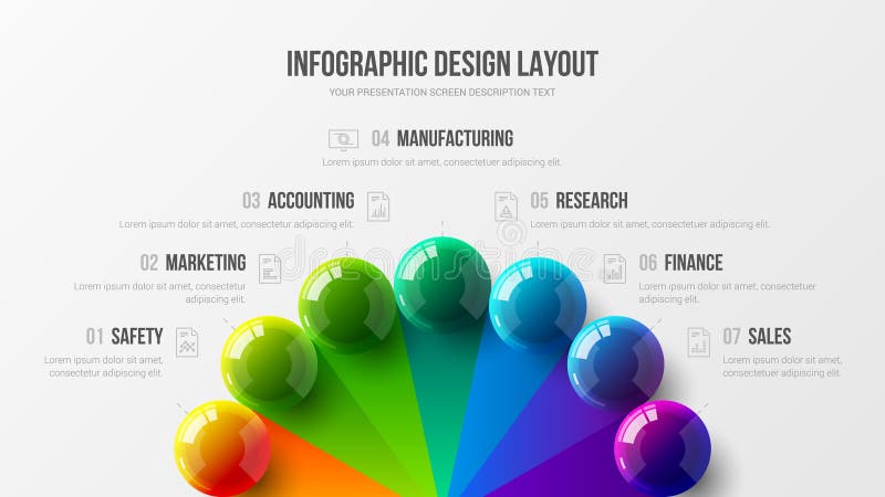 För presentationsvektor 3D för fantastisk affär infographic illustration för bollar färgrik Orientering för design för rapport fö stock illustrationer