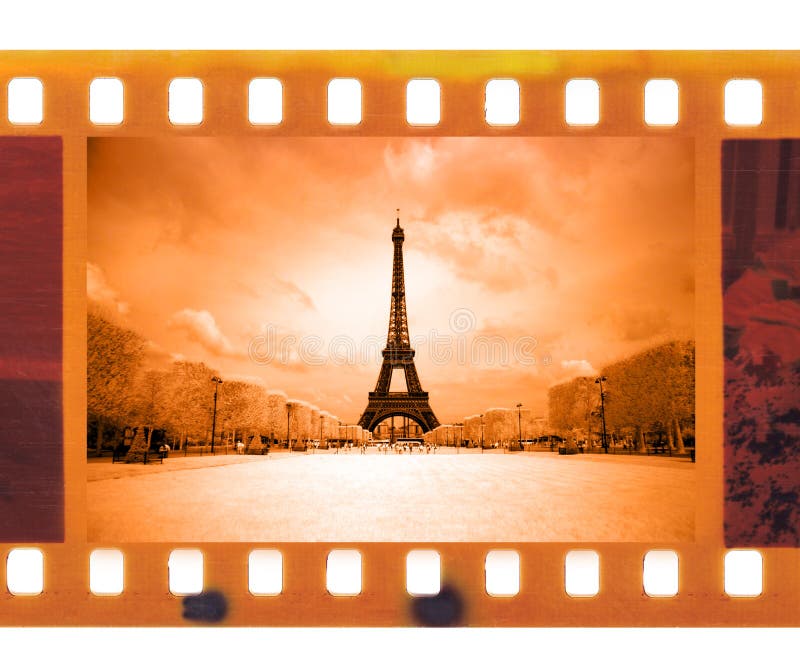 För ramfoto för tappning 35mm film med Eiffeltorn i Paris, Fr royaltyfri fotografi För ramfoto för tappning 35mm film med Eiffeltorn i Paris, Fr royaltyfri fotografi