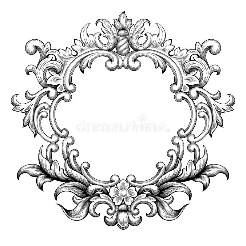 För ramgravyr för tappning barock vektor för prydnad för snirkel stock illustrationer