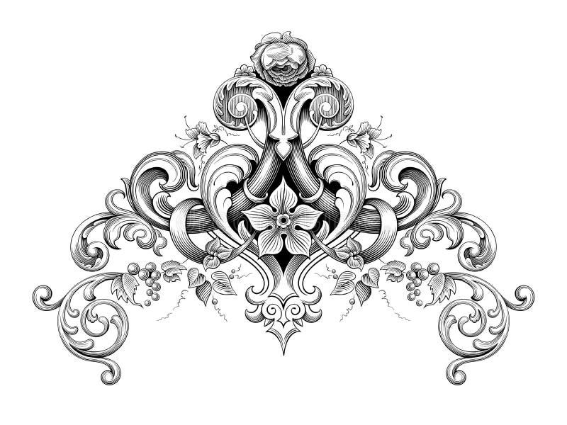 För ramgräns för tappning barock viktoriansk heraldi för vektor för tatuering för modell för blom- prydnad för monogram för hörn royaltyfri illustrationer