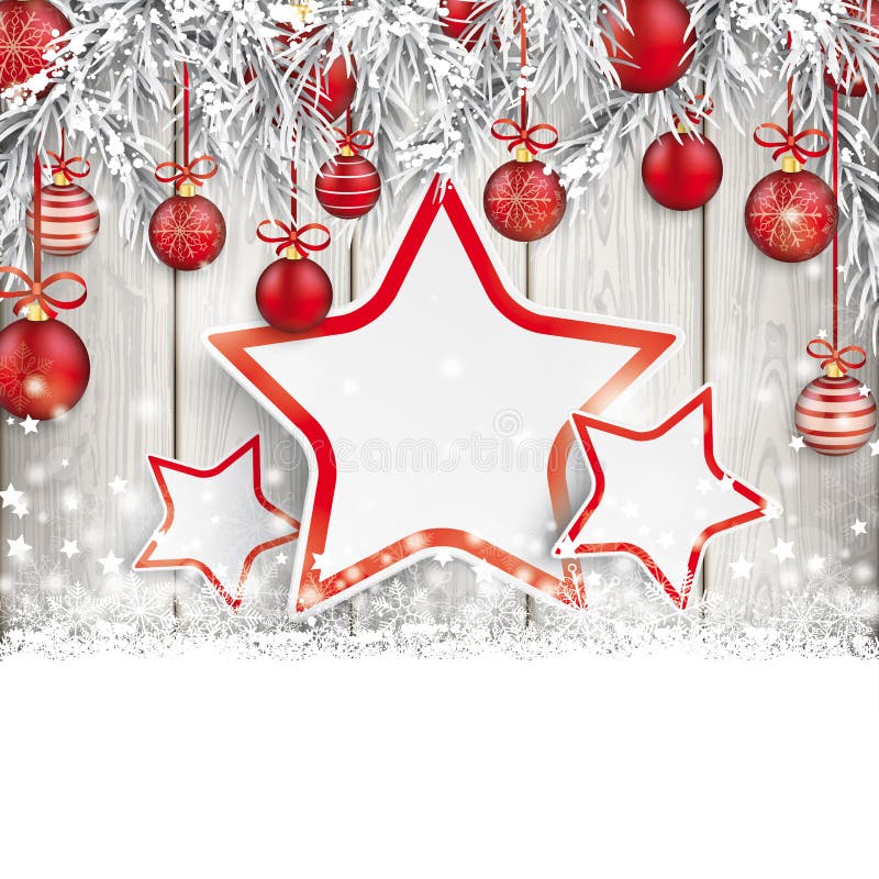 För rissnö för jul röda struntsaker fryst trä 3 stjärnor vektor illustrationer För rissnö för jul röda struntsaker fryst trä 3 stjärnor vektor illustrationer