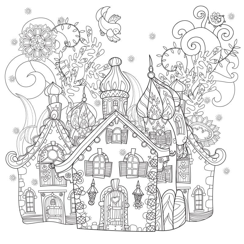 Vector cute fairy tale town doodle.Vector line illustration.Sketch for postcard or print or coloring adult book.Boho zentangle style. Vector cute fairy tale town doodle.Vector line illustration.Sketch for postcard or print or coloring adult book.Boho zentangle style.