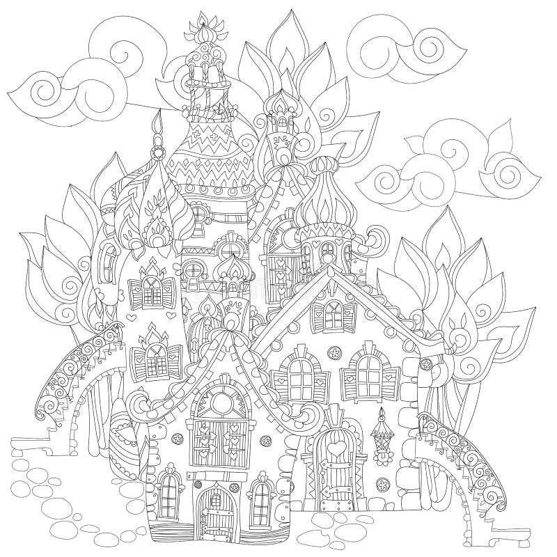 Vector cute fairy tale town doodle.Vector line illustration.Sketch for postcard or print or coloring adult book.Boho zentangle style. Vector cute fairy tale town doodle.Vector line illustration.Sketch for postcard or print or coloring adult book.Boho zentangle style.